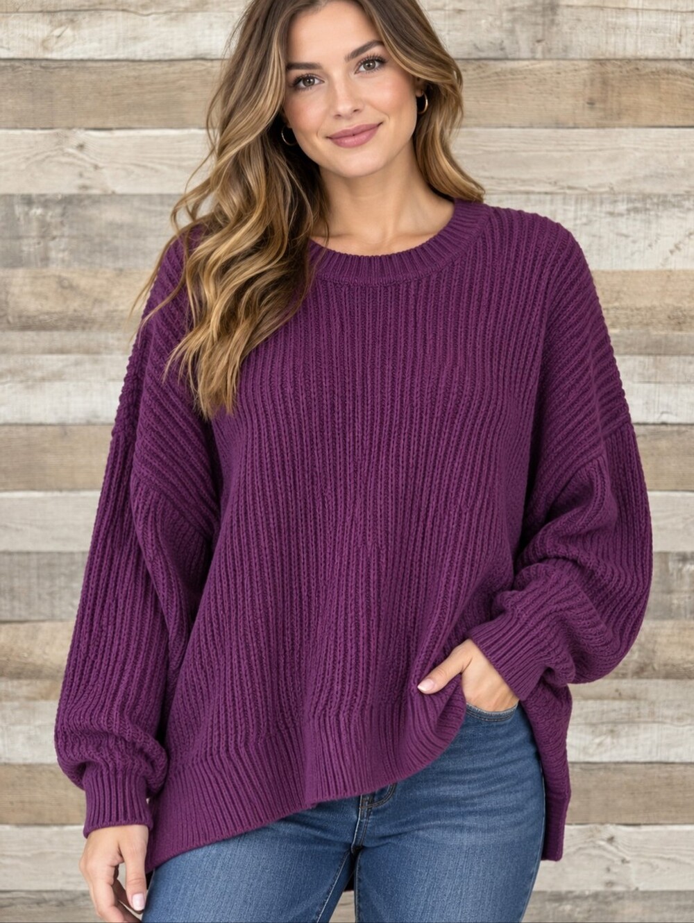 Dip Purple Chunky Ribbed Knit Oversized Hi-Low Sweater 2X NWT